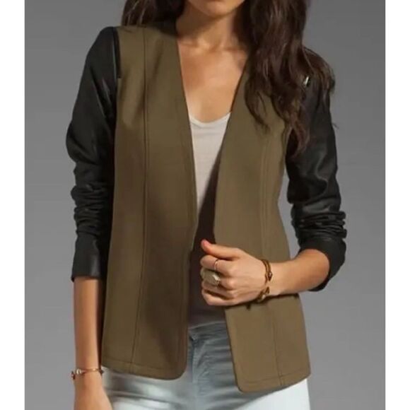 Theory Yaisa Pryor Leather Sleeve Blazer Size S / Excellent